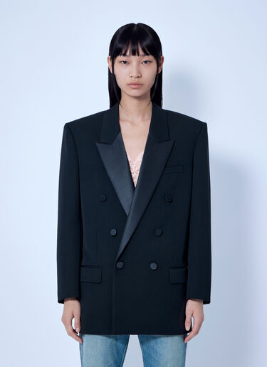 LN-CC® - Saint Laurent: Double-Breasted Blazer with Satin Lapels - Black Saint Laurent Double-Breasted Blazer with Satin Lapels Black sla0265030