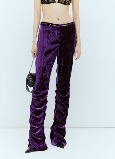 Velvet trouser with Horsebit belt in dark purple