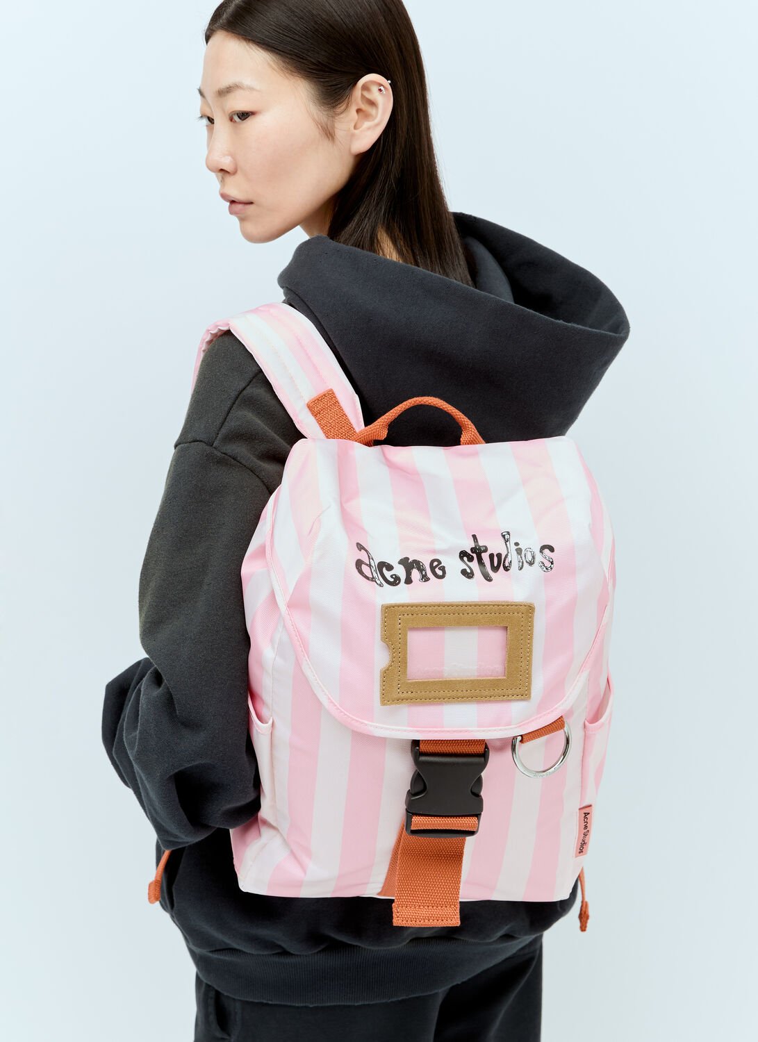 Shop Acne Studios Striped Backpack In Pink