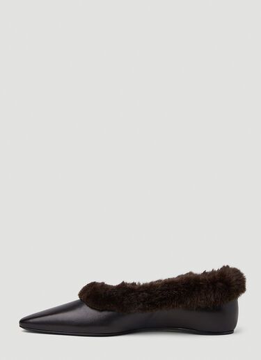 TOTEME Faux Fur Trim Ballerina Shoes Black tot0251046
