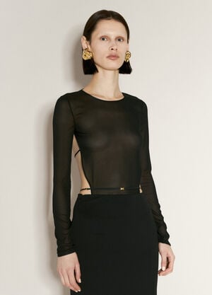 Saint Laurent Long-Sleeve Georgette Bodysuit Black sla0256002