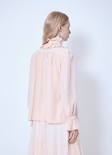 LN-CC® - Chloé: Tie-Front Ruffled Blouse In Crêpe De Chine - Pink Chloé Tie-Front Ruffled Blouse In Crêpe De Chine Pink chl0266020