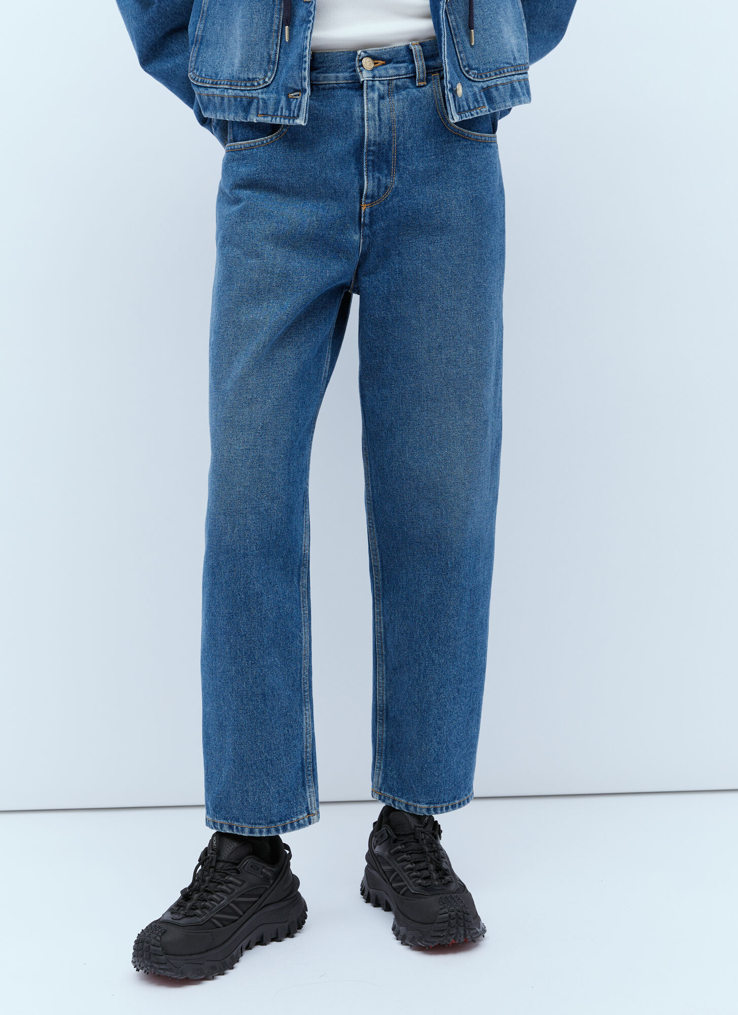 Shop Moncler Cropped Jeans In Blue
