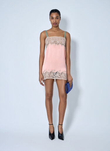 LN-CC® - Saint Laurent: Sleeveless Lace-Trimmed Slip Dress - Pink Saint Laurent Sleeveless Lace-Trimmed Slip Dress Pink sla0263024