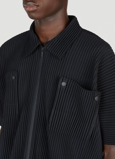Homme Plissé Issey Miyake Pleated Short Sleeve Shirt Black hmp0153009