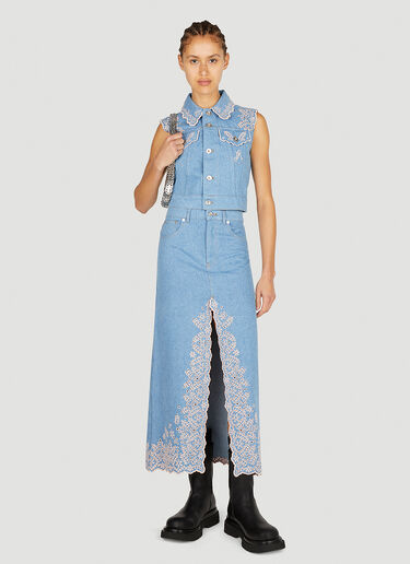 Rabanne Embroidered Denim Skirt Blue pac0252005