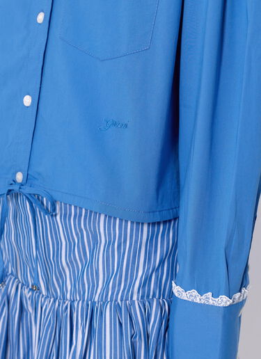 LN-CC® - GANNI: Stretch Cotton Cropped Bowling Shirt - Blue GANNI Stretch Cotton Cropped Bowling Shirt Blue gan0265018