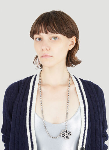 Saint Laurent Crystal Heart Clover Necklace Silver sla0246074
