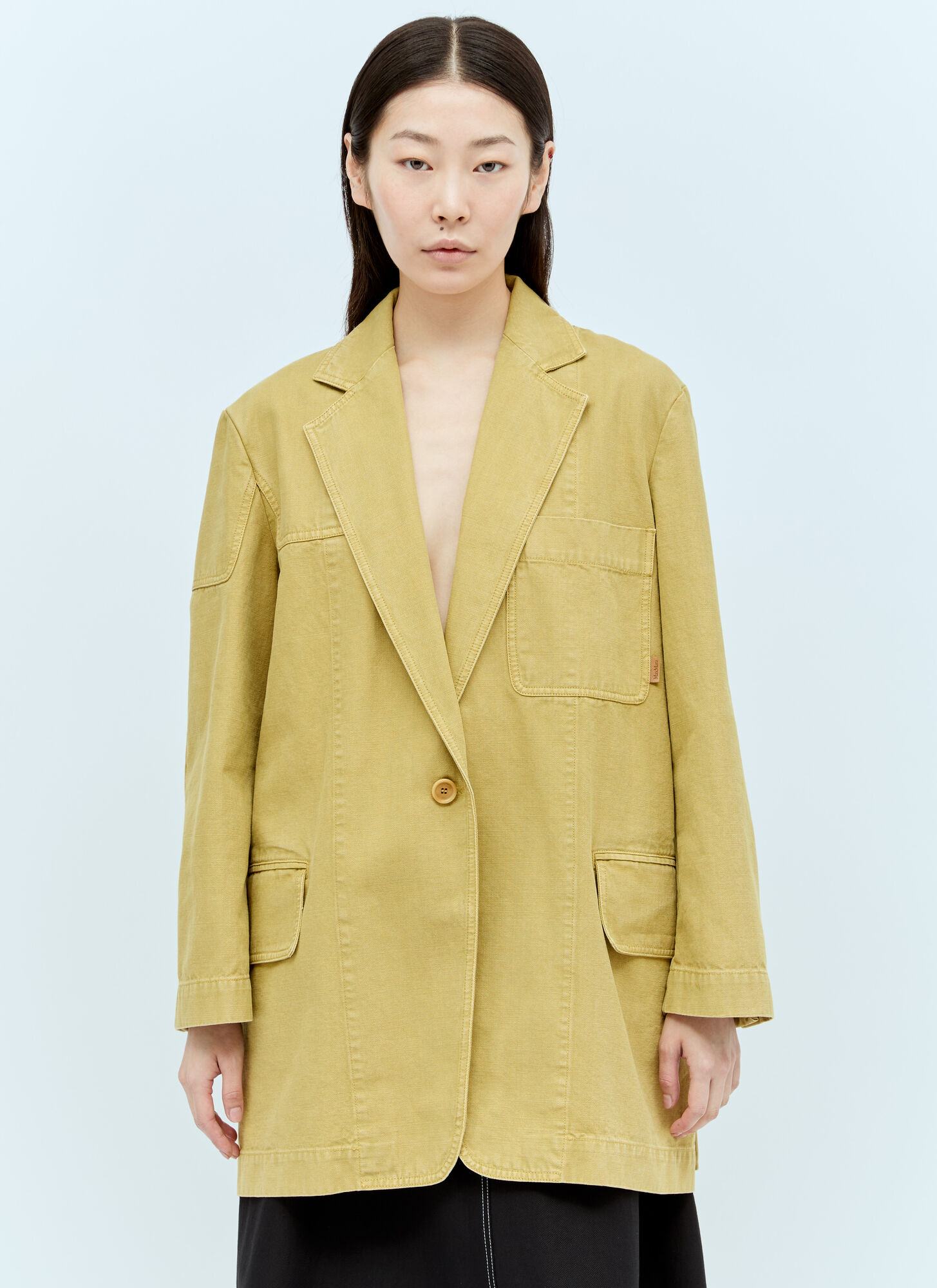 Shop Max Mara Oversized Canvas Blazer In Yellow