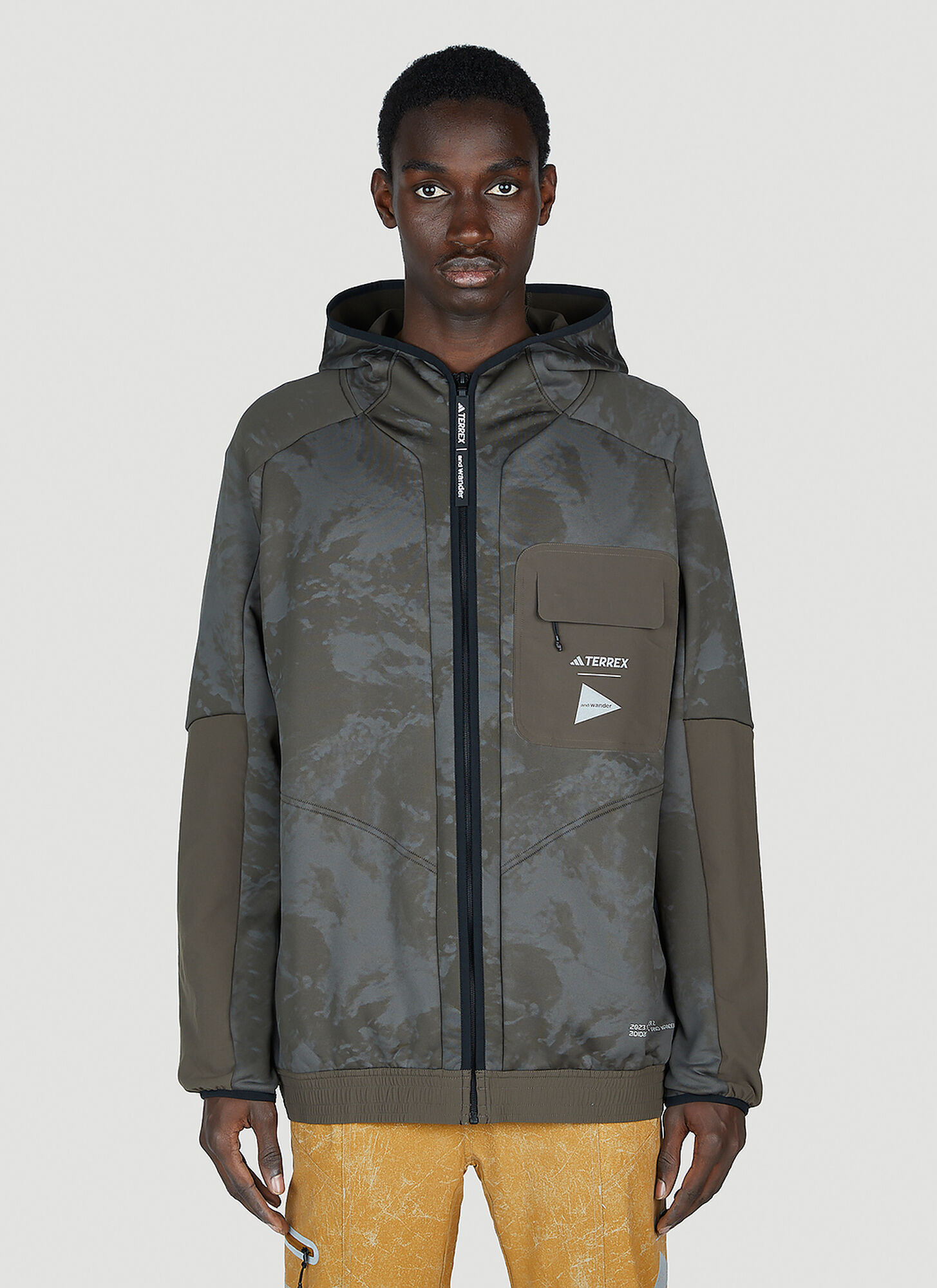Adidas Terrex X And Wander Graphic Print Hooded Jacket Male Khaki