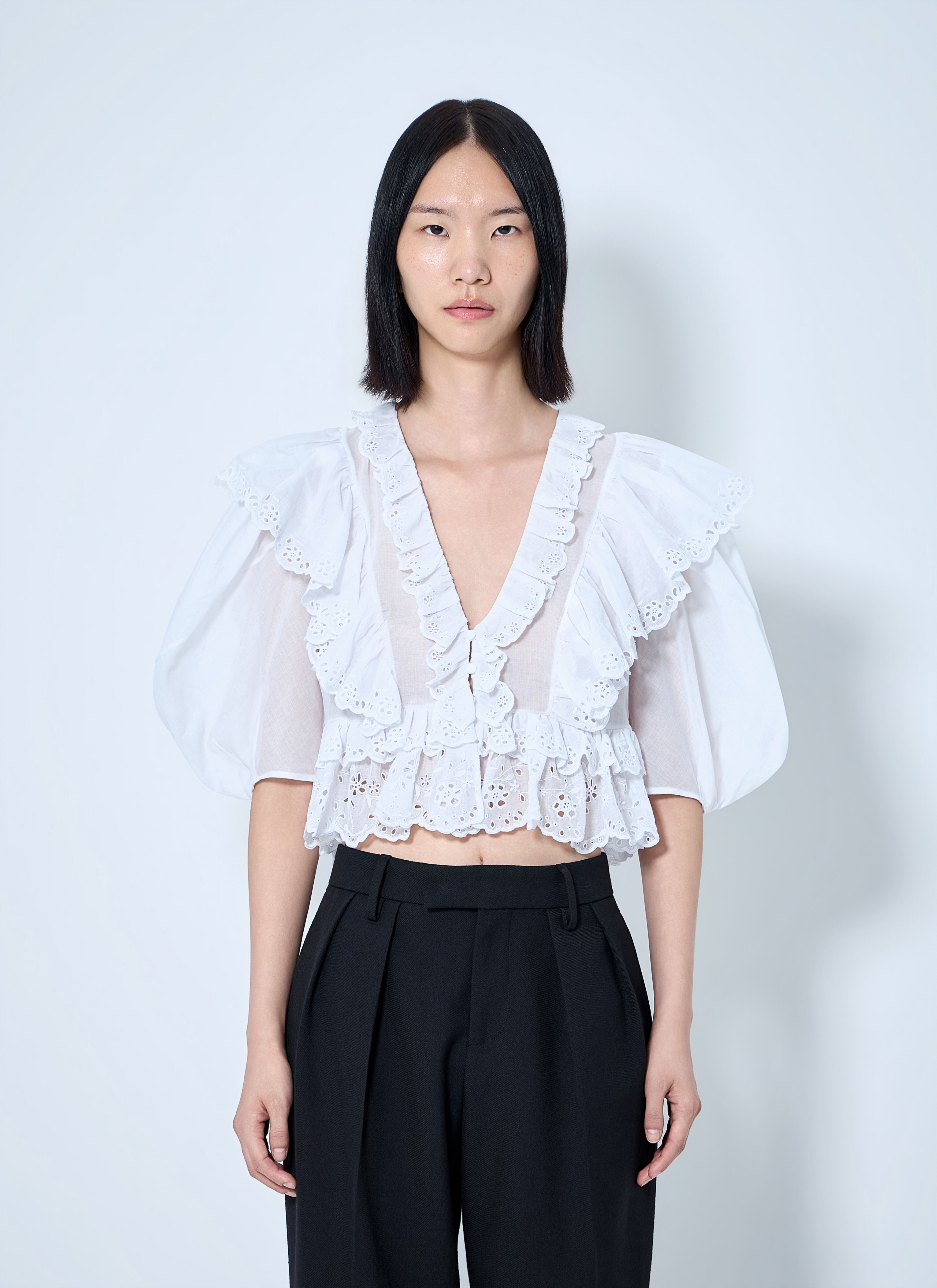 Chloé Women's' Cropped V-Neck Ruffle Top in White | LN-CC®