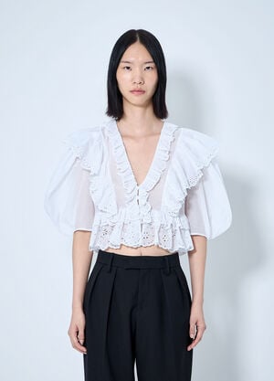 Chloé Cropped V-Neck Ruffle Top White chl0265001