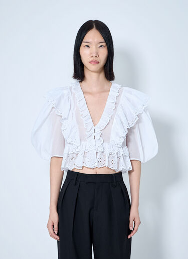 LN-CC® - Chloé: Cropped V-Neck Ruffle Top - White Chloé Cropped V-Neck Ruffle Top White chl0265001