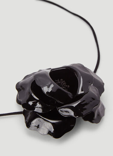 Saint Laurent Camellia Leather Necklace Black sla0244046