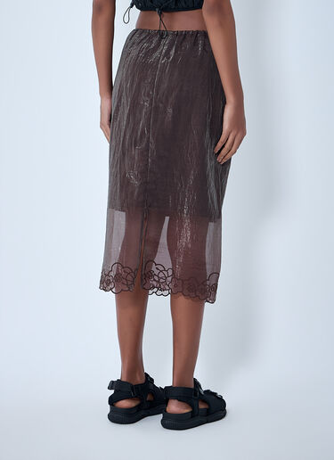 Cecilie Bahnsen Embroidered Sheer Overlay Skirt Brown cec0262020