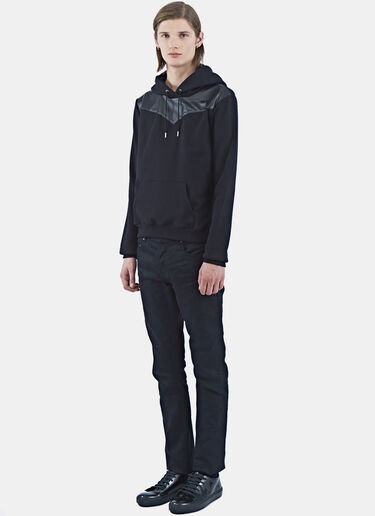 Saint Laurent Leather Yoke Hooded Sweater Black sla0124061