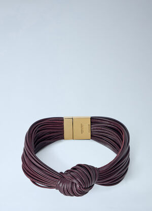Bottega Veneta Interwoven Leather Bracelet with Gold-Tone Clasp Burgundy bov0263039