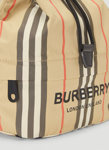 Burberry Phoebe Heritage Stripe Drawstring Clutch Bag Beige bur0237029