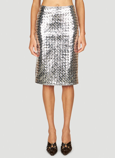 Bottega Veneta Laminated Leather Skirt Grey bov0254007