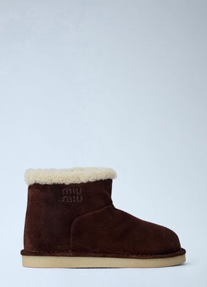 Miu Miu Shearling-Lined Suede Ankle Boots Brown miu0266052