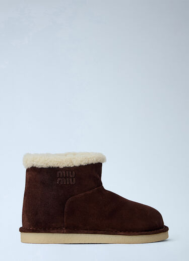 LN-CC® - Miu Miu: Shearling-Lined Suede Ankle Boots - Brown Miu Miu Shearling-Lined Suede Ankle Boots Brown miu0266052