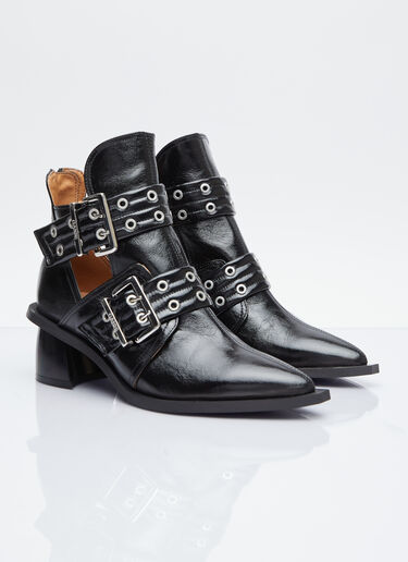 GANNI Chunky Buckle Open Cut Boots Black gan0254028