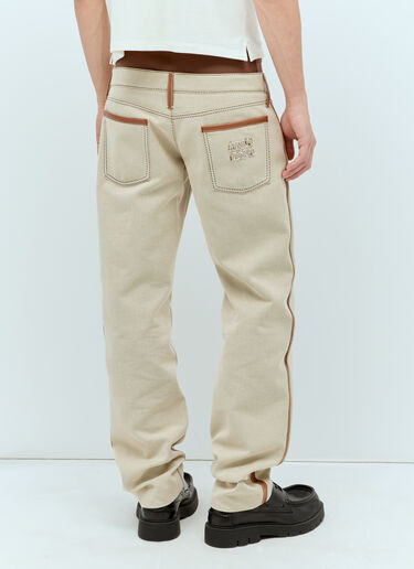 Miu Miu Leather Trim Canvas Pants Beige miu0156001