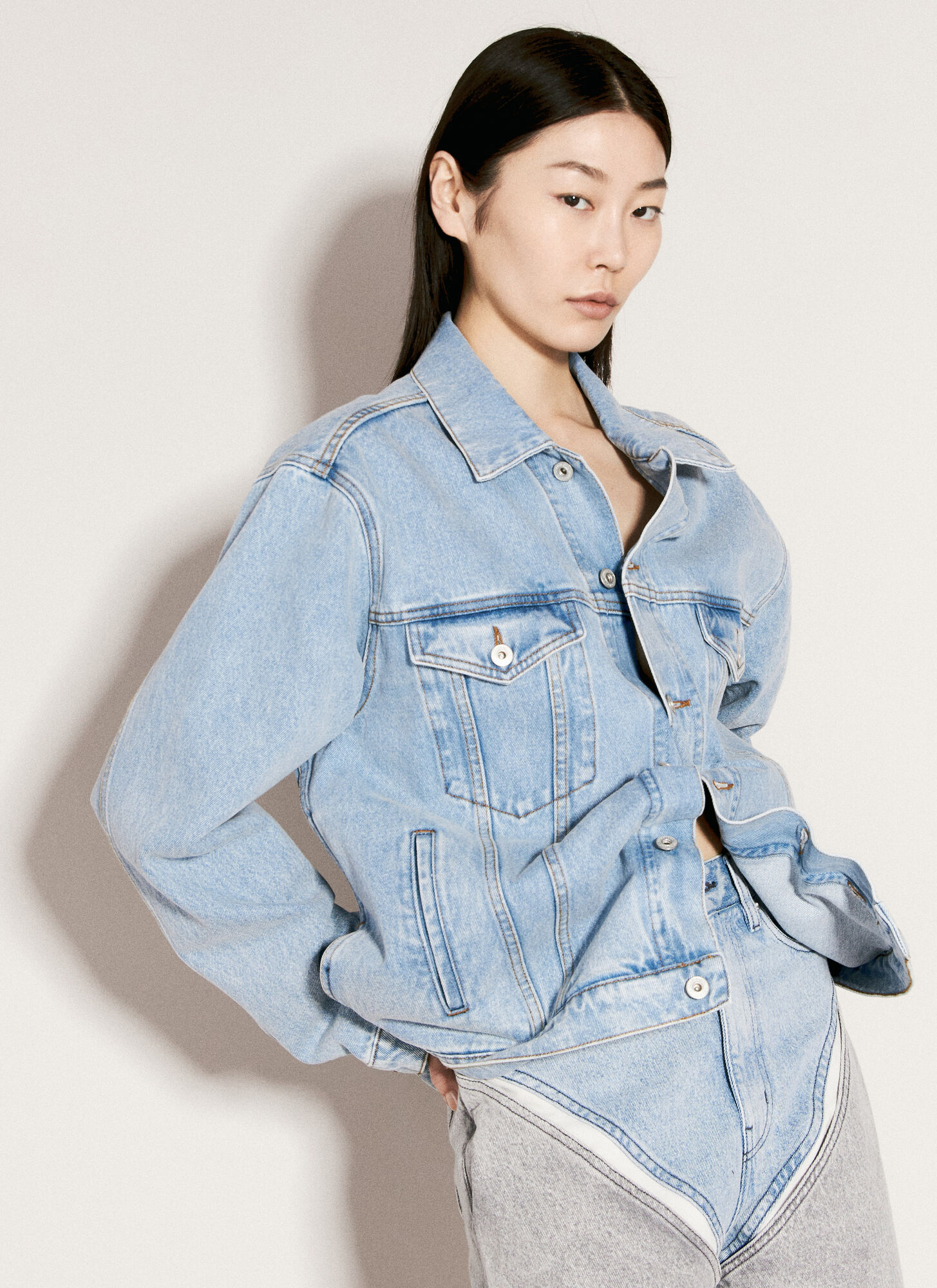 Shop Y/project Evergreen Wire Denim Jacket In Blue