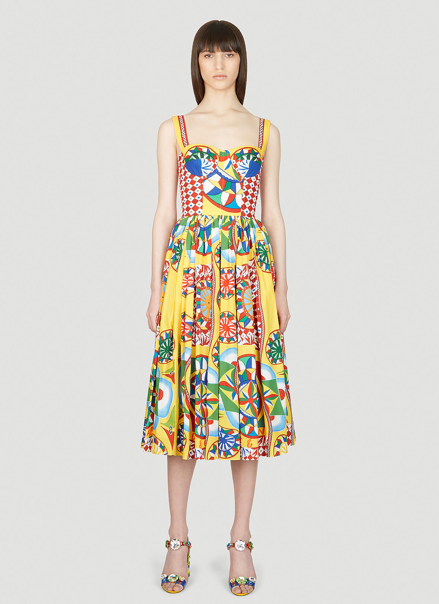 Shop Dolce & Gabbana Carretto Print Bustier Dress In Multicolour