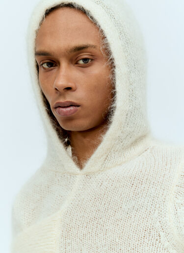 Aaron Esh Mohair Tied Hooded Sweater Ivory ash0154001