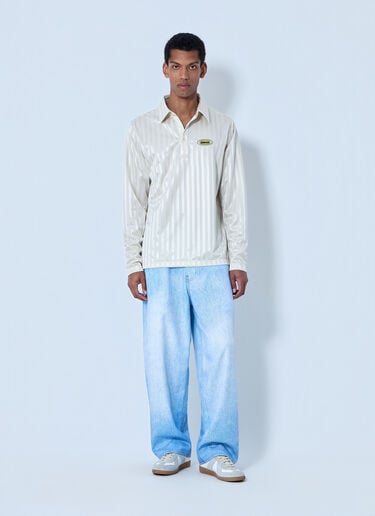 Metalwood Striped Long Sleeve Polo Shirt Beige met0164004