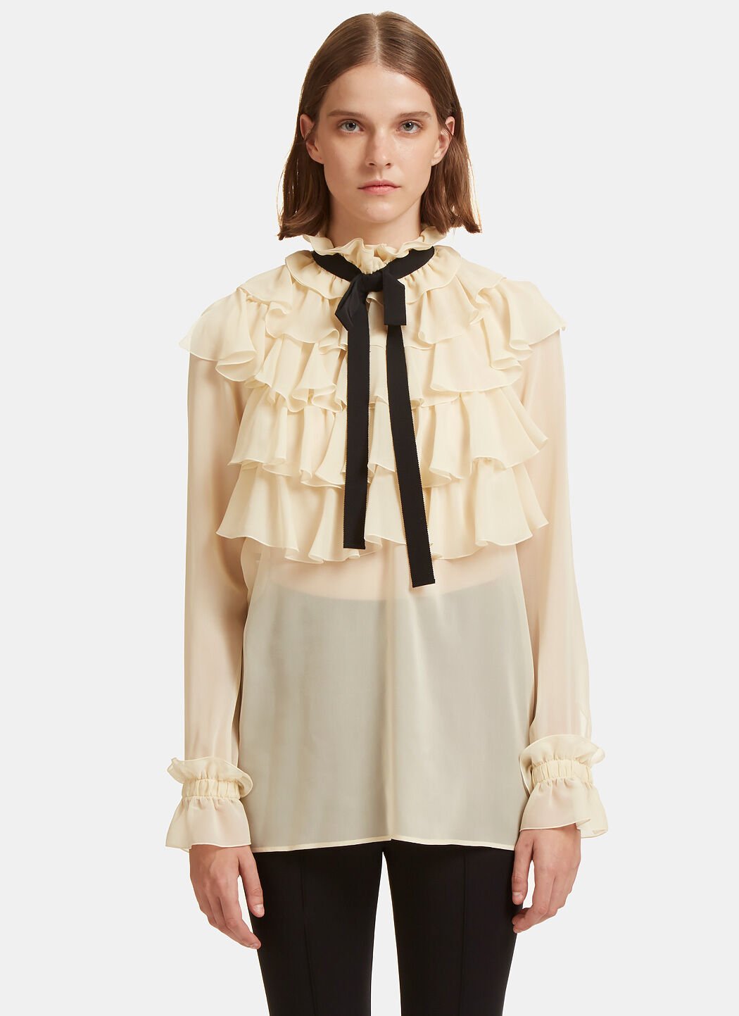 Cr pe de Chine Ruffled Shirt