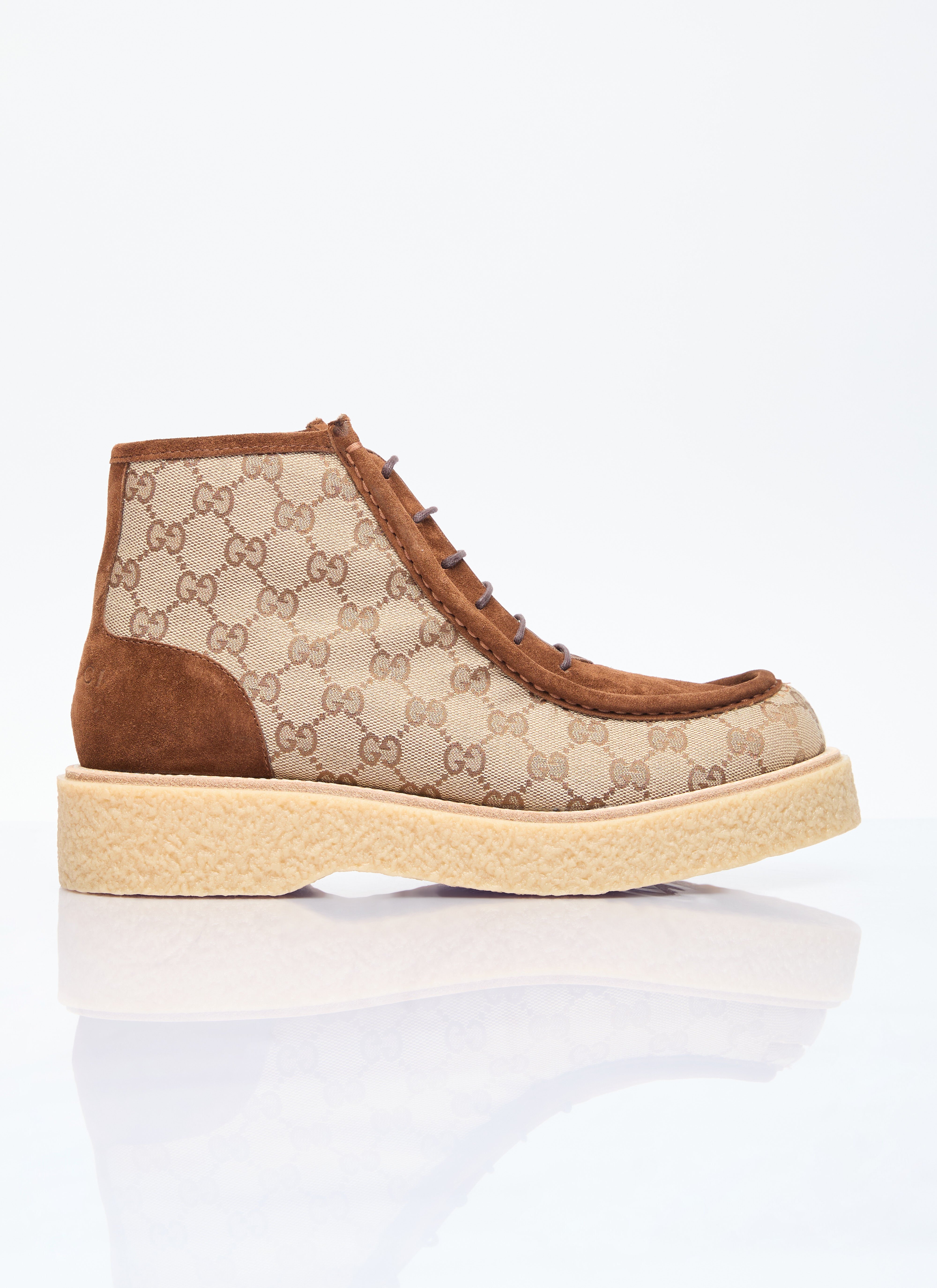 Gucci GG Canvas And Suede Lace-Up Boots Beige guc0155035