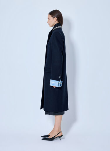 Prada Single-breasted Embroidered Double Wool Coat Blue pra0266027