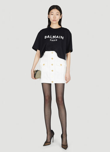 Balmain Logo Print Cropped T-Shirt Black bln0252007