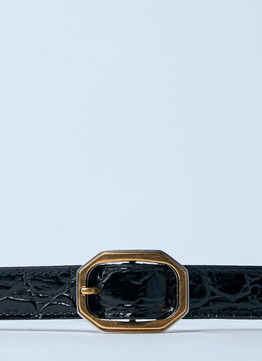 Saint Laurent Crocodile-Embossed Frame Thin Belt Black sla0259067