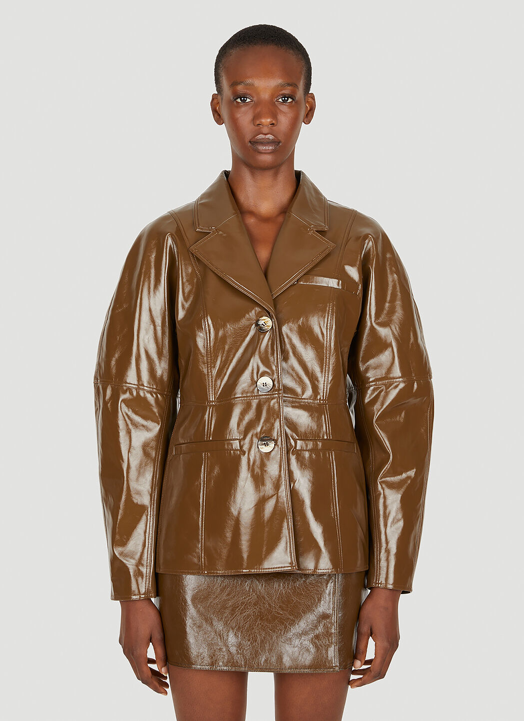 GANNI Patent Blazer in Brown LN CC