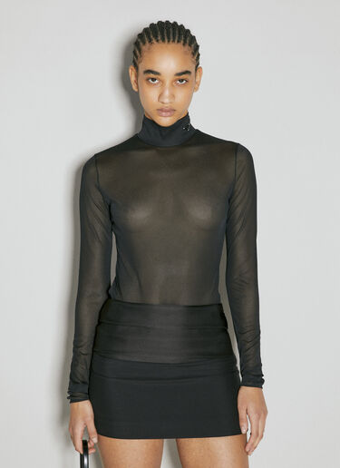 Prada Sheer Long-Sleeve Bodysuit Black pra0255006