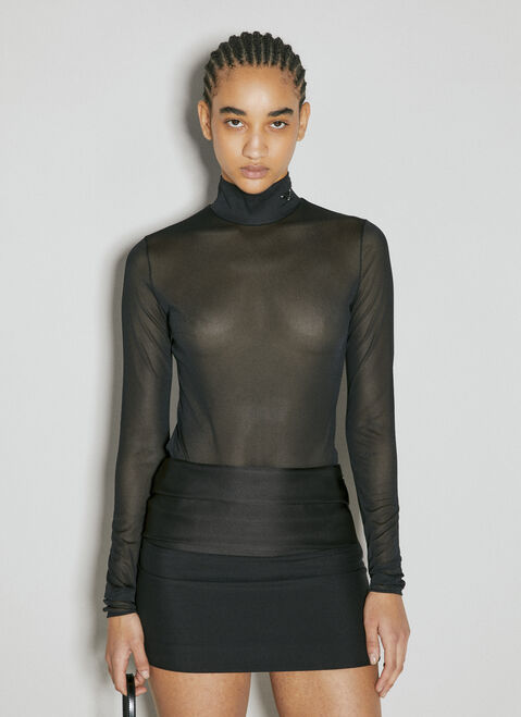 Saint Laurent Sheer Long-Sleeve Bodysuit Black sla0254043
