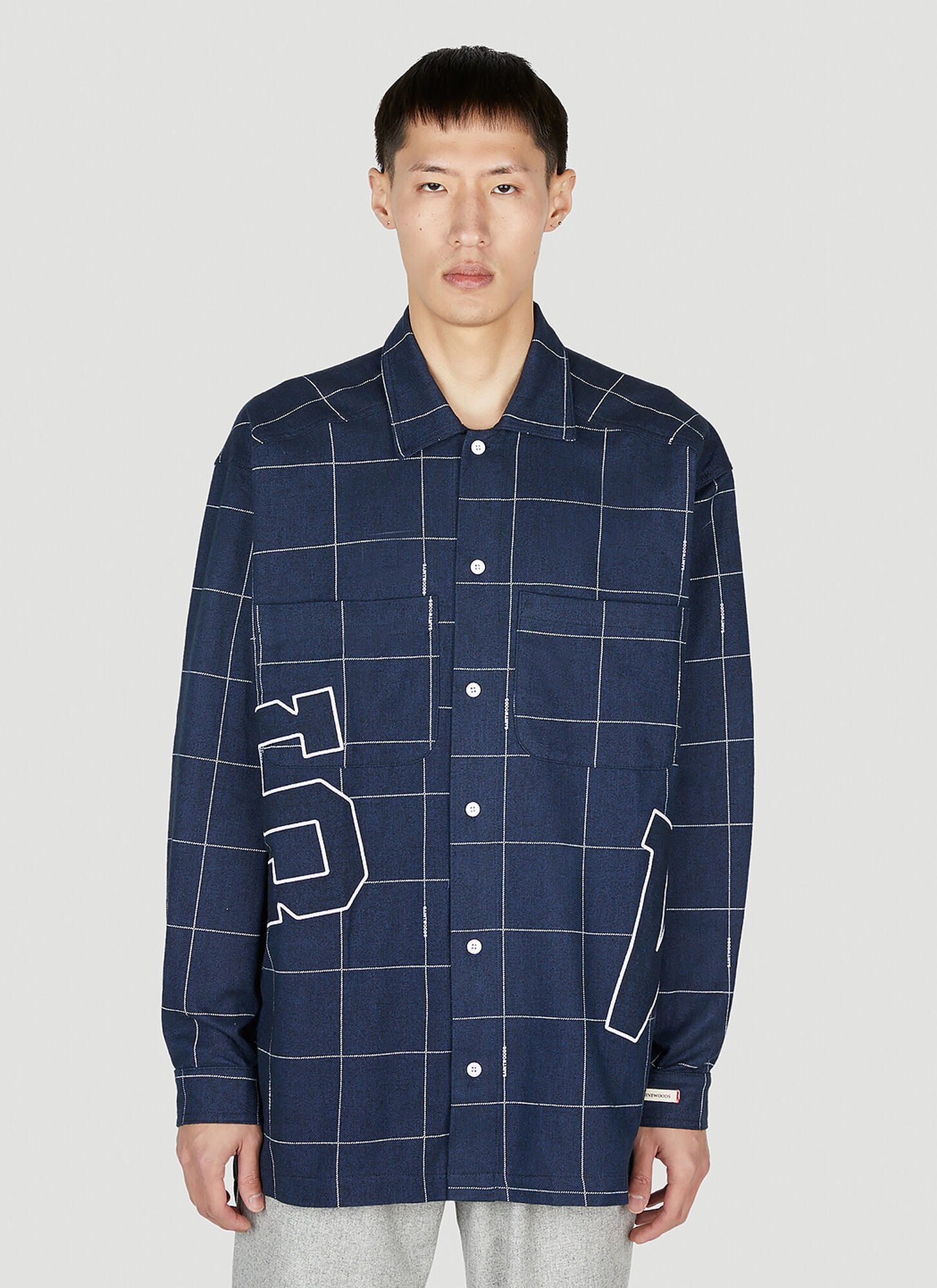 Saintwoods Contrast Stitch Flannel Shirt Male Navy