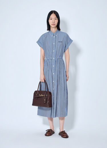 LN-CC® - Miu Miu: Vertical Stripe Poplin Midi Dress - Light Blue Miu Miu Vertical Stripe Poplin Midi Dress Light Blue miu0265003