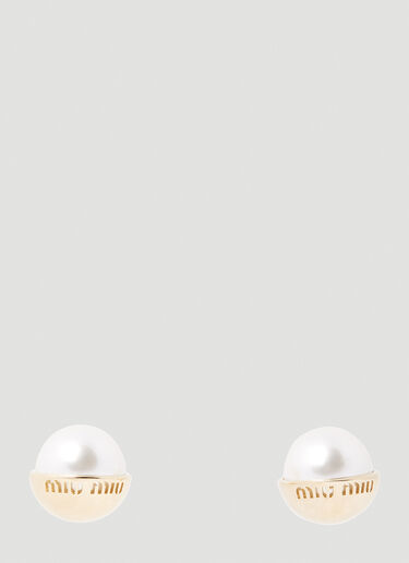 Miu Miu Logo Pearl Earrings Gold miu0250044