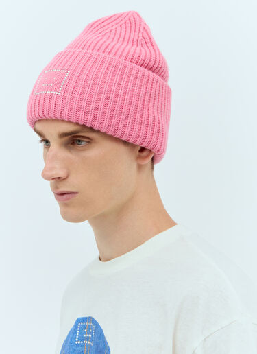Acne Studios Embellished Face Logo Beanie Hat Pink acn0157038