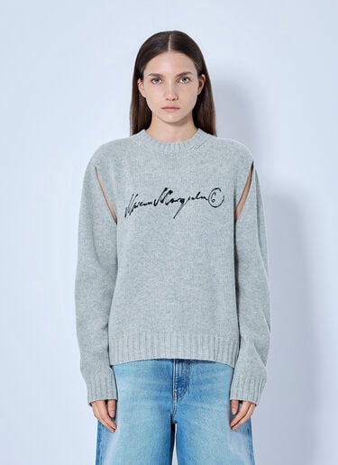 LN-CC® - MM6 Maison Margiela: Intarsia Logo Knit Sweater - Grey MM6 Maison Margiela Intarsia Logo Knit Sweater Grey mmm0265007