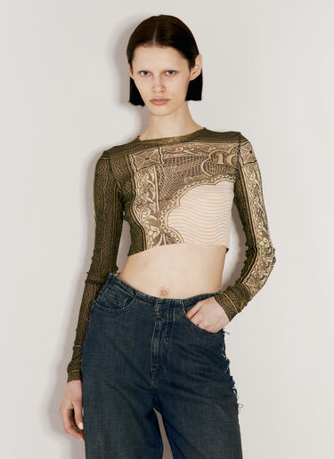 Jean Paul Gaultier Cartouche Print Crop Top Green jpg0256007