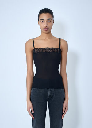 Saint Laurent Lace-Trimmed Silk Tank Top Black sla0263013
