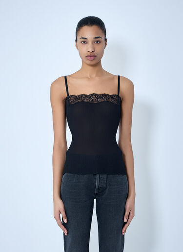 Saint Laurent Lace-Trimmed Silk Tank Top Black sla0263013