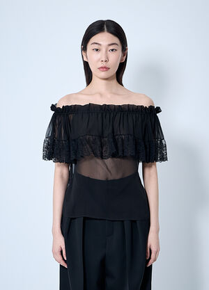 Saint Laurent Silk Crepe Muslin And Lace Blouse Black sla0259021