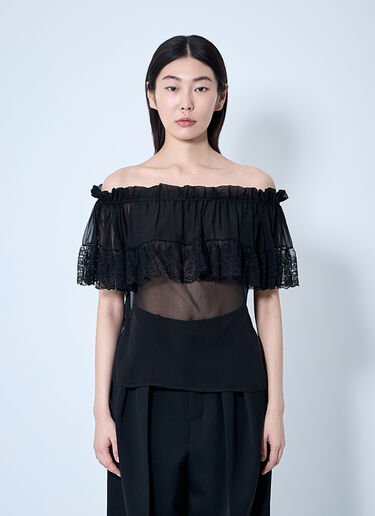 Saint Laurent 真丝绉布平纹细布蕾丝衬衫  黑色 sla0259021