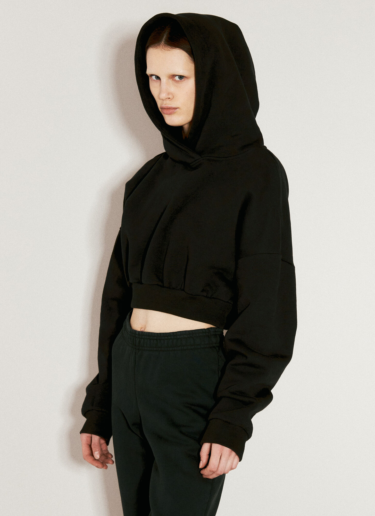 Shop Entire Studios Cropped Heavy Hooded Sweatshirt In Black